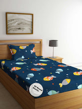 Kids 1 Single Bedsheet With 1 Pillow Covers - 42 X 75 X 8 Inches, Navy Blue | Cotton Feel All Around Elastic Fitted Bedsheet - Suitable For Children Room Breathable & Wrinkle Free