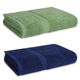 North Field Bath Towel 1000 Gsm | Extra Soft & Absorbent, Durable Bath Towel (Blue & Dark Green) - Set Of 2