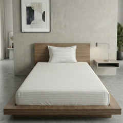 Cotton White Striped Single Bedsheet With 1 Pillow Cover - 55 X 90 Inches | Long-Lasting Color Comfortable Fabric Bedsheet