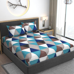 Cotton Elastic Fitted Printed Queen Size Double Bed Bedsheet With 2 Pillow Cover | 60 X 78 Inches, Multicolor - Soft Touch, Wrinkle Resistant, Skin Friendly