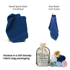 Mush 100% Bamboo Face & Hand Towel 450 Gsm | Ultra Soft, Absorbent, Quick Dry Towels For Facewash, Gym, Pool, Sports, & Travel - Navy Blue (Pack Of 2)