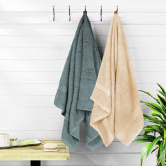 Cloth Fusion 100% Cotton Bath Towels 500 Gsm Large Size Set Of 2, Ultra Soft Bath Towel For Women & Men (Grey & Beige)