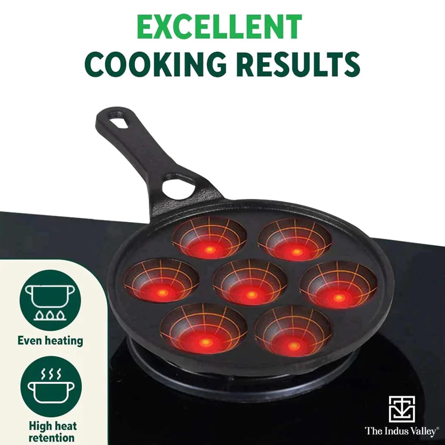 Super Smooth Black Cast Iron Paniyaram Pan With Long Handle & Glass Lid - 7 Pit, 21cm, 8.3 Inch, 1.9 Kg | Gas Compatible, Pre-Seasoned, 100% Toxin-Free, Naturally Nonstick Super Smooth Black Cast Iron Paniyaram Pan With Long Handle & Glass Lid - 7 Pit, 21cm, 8.3 Inch, 1.9 Kg | Gas Compatible, Pre-Seasoned, 100% Toxin-Free, Naturally Nonstick
