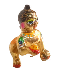 Laddu Gopal Idol, Golden Hand Painted Idol, Bal Gopal, Gold, Brass - Size No.7, Made In Vrindavan, A Beautiful Gift For Janmastami Diwali Any Puja Occasions, Statue -7 Inch Thakur Ji Murti