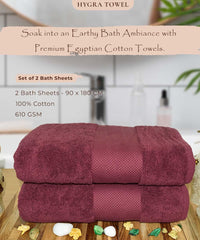 Rangoli Soft Absorbent Durable Towels Earthly Egyption Cotton Plush Oversized Large Size Bath Towel 1200 Gsm (Maroon)- Pack Of 2