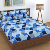 Double Bedsheet Queen Size Elastic Fitted With 2 Pillow Cover - 60 X 78 + 8 Inches, Blue | Resistance & Wrinkle Recovery