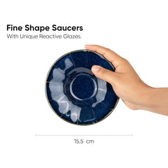 Ceramic Line Cup & Saucer Set Of 6 - Blue Green, 180ml Each | Cup Saucer Set - 6 Cups + 6 Saucers | Glossy Finish Tea Set - Ceramic Tea Cup & Saucer Set