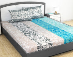 100% Cotton Double Bedsheet For King Size With 2 Pillow Covers | 108 X 108 Inches, Grey & Blue - Perfect For Home, Guest House, Hotel | Soft, Breathable & Comfortable