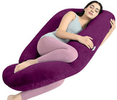 Full Body G Shape Pregnancy Pillow For Pregnant Women & Nursing Mom, Purple Color | Single Pillow For Multipurpose Use During Maternity | Premium Velvet Outer Cover With Zip, Adjustable