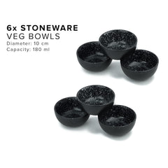 Ceramic Veg Bowls Set Of 6 For Dinner - 180ml Each, Black Speckle | Katori Set With Matte Finish - Porcelain Ceramic Bowls Set | Dessert Bowl Set