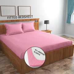 Cotton Elastic Fitted King Size Double Bed Bedsheet With 2 Pillow Covers - 72x78x6 Inches, Baby Pink | Durable Bedsheets For Everyday Comfort