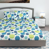 100% Cotton Double Bedsheet For King Size With 2 Pillow Covers | 108 X 108 Inches, White & Blue - Perfect For Home, Guest House, Hotel | Soft, Breathable & Comfortable