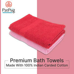 PatPug 100% Indian Ultra Soft Cotton 450 Gsm Bath Towel Large Bath Towel | Highly Absorbent Quick Drying Durable Towel For Men, Women & Kids (Ruby Red & Baby Pink)