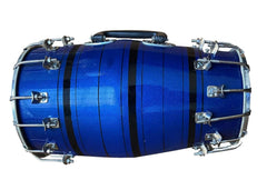 Baby Shiny Beautiful Color Dholak, Blue - First Double Nut & Bold Fitting | Made From Mango Wood & Skin Leather - Nickel Plated Bolts & Nuts Tuning