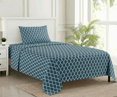 Cotton Printed Single Flat Bedsheet With 1 Pillow Cover - 60 X 100 Inches, Deep Sea Blue | Breathable & Skin Friendly Bedsheet | Ideal For Year Round Use