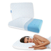 Cooling Memory Foam Pillow For Neck & Shoulder Pain, White & Blue | Orthopedic Pillow For Sleeping, Pain Relief & Spinal Alignment | Ergonomic Design, Removable Cover - Set Of 2