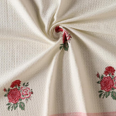 Peepul Tree Block Printed Hand & Bath Towels 240 Gsm | Super Absorbent, Soft & Faster Drying, Floral Printed 100% Pure Cotton (White & Pink Roses)