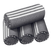Destin Home Turkish Peshtemal Beach Towels 1.5 Kg | Cotton Soft, Lightweight, Quick-Drying & Absorbent For Beach Pool Spa Picnic Travel (Black)- Set Of 4