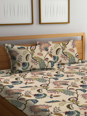 Cotton Printed King Size Double Bedsheet With 2 Pillow Cover - 90 X 100 Inches, Multicolor | Durable & Long Lasting - All Around Elastic Fitted Bedsheet