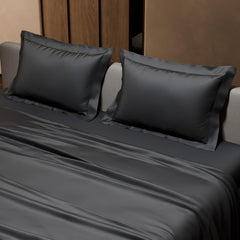 Satin Bedsheet For Double Bed With 2 Pillow Covers - 90 X 100 Inches, Dark Grey | Premium Bedding Set & Wedding Gift For Couples