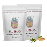 Bluebud Adrak Elaichi Chai Patti Pack Of 2 X 200gm, 7.05 Ounce Each - 200 Cups | Premium Assam CTC Tea Granules With 100% Natural Spices - Ginger Cardamom Tea Hand Blended Teas | Homemade Recipe