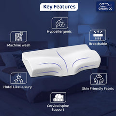 Orthopedic Contour Memory Foam Pillow For Neck & Shoulder Pain Relief, White, Size - 20 X 12 X 2.5 Inch | Butterfly Design With Jacquard Cover | Better Sleep & Comfortable & Soft Pillow