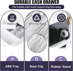 Electronic & Manual Metal Cash Drawer For Point Of Sale (Pos) System With Coin Tray, Colour - White, Material - Alloy Steel