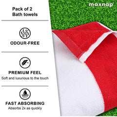 Maxnap Sunstripe Premium Cabana Striped Towel 600 Gsm | 100% Cotton, Soft & Quick-Dry Pool Towels - Set Of 2 (Red)