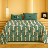 1 Double Bedsheet With Two Pillow Covers - 90 X 94 Inches, Green & Ivory | 300 Thread Count Super Soft Bed Sheet For King Size Bed