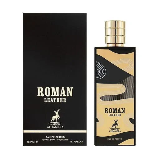 ROMAN LEATHER BY MAISON ALHAMBRA EAU DE PARFUM FOR MEN & WOMEN 80ML 2.7 FL.OZ. ROMAN LEATHER BY MAISON ALHAMBRA EAU DE PARFUM FOR MEN & WOMEN 80ML 2.7 FL.OZ.