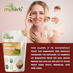 Myherb 100% Pure Natural Organic Ashwagandha Powder Withania Somnifera Ayurvedic Formula Support For Stress - Free Living | For Men & Women 227gm 0.5lbs