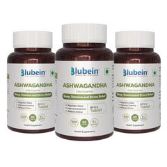 Blubein Ashwagandha Natural Stress Reliever, Enhances Physical Performance 500mg With 5% Withanolides, For Stress Relief & Anxiety Reduction | 60 Tablets 100gm 0.2lbs Each Pack Of 3