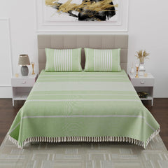 100% Cotton Double Bedsheet With Two Pillow Cover - Queen Size 90 X 100 Inches, Light Green | Handloom Cotton Bedsheets For Double Bed | All Season Comfort
