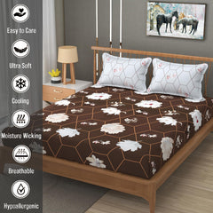 Printed King Size Bedsheet With 2 Pillow Cover - 108 X 108 Inches, Brown & White | Double Bed Breathable & Wrinkle Free | All-Season Comfort Bedsheet