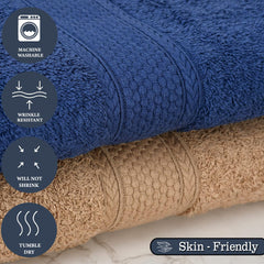 Fresh From Loom Luxury Edition Egyptian 100% Pure Cotton Bath Towel 1200 Gsm | High Water Heavy Soft Dual Stitched Bath Towel (Iris Blue & British Tan) - 2 Pcs