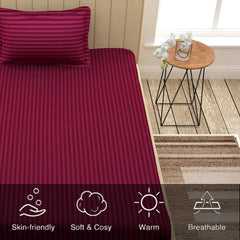 Striped Single Bedsheet With 1 Pillow Cover 60 X 90 Inches, Wine | Comfortable & Durable | Elegant Printed Bedding Set For Daily Use