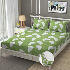 Double Bedsheet For Queen Size With Tow Pillow Cover - 72 X 72 Inches, Light Green | All Around Elastic Fitted Breathable & Durable, Soft Touch & Perfect For All Seasons