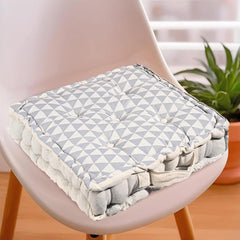 Soft & Comfortable Cotton Chair Cushion Pillow For Sitting, Triangular Print - Grey | Pillow For Office Work & Posture Support | Sitting Cushion & Back Rest For Chair | For Pain Relief