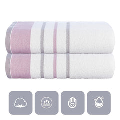 Casa Copenhagen Designed In Denmark White Bay Super Soft 2 Pieces 100% Cotton Large Bath Towel 525 Gsm - Lavender/Light Grey