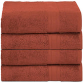 Ambra Linens 100% Cotton Large Size Bath Towel 2 Kg | Highly Absorbent Soft & Plush All Seasons Use (Dark Rust) - 4 Pcs