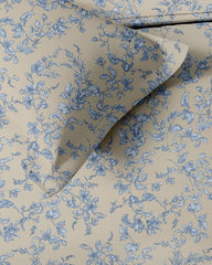 Cotton Printed Single Flat Bedsheet With 1 Pillow Cover - 60 X 100 Inches, Cream & Blue | Breathable & Skin Friendly Bedsheet | Ideal For Year Round Use