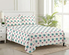 Premium 100% Cotton Queen Size Bedsheet With 2 Pillow Covers - 86 X 104 Inches, Beige & Teal | 180 Thread Count Ultra Soft | Ideal For House, Guest Home, Hotel