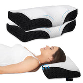 Cervical Memory Foam Pillow, Orthopedic Pillow For Pain Relief, White & Grey - 12 X 20 Inch | Cervical Pillow For Neck Pain, Shoulder Pain & Spinal Alignment, Washable Cover - Pack Of 2