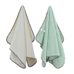 Spread Spain Microfiber Hand Towel 400 Gsm | Super Soft & Highly Absorbent Hand Towel For Gym & Workout Towels - Ivory & Olive (Pack Of 2)