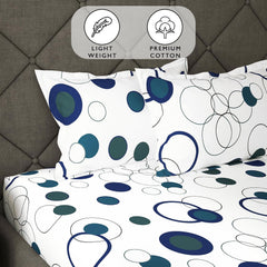 Bedsheet For Queen Size Bed With 2 Pillow Cover - 60 X 72 Inches, White & Blue | All Around Elastic Fitted Bedsheet - Perfect For Home Decor & Gifting