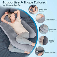 J Shape Full Body Pillow, Pregnancy Pillows For Sleeping, Dark Grey Color | Maternity Pillows For Back, Hips, Legs, Belly | For Pregnant Women With Removable, Washable Grey Velvet Cover