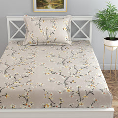 Comfortable Floral Single Bedsheet With 1 Pillow Covers - 61 X 89 Inches, Grey | Lightweight, Washable & Fade-Resistant Bedsheet Designed For Daily Use