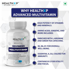 Healthxp Advanced Multivitamin Minerals Boosts Immunity Enhances Energy And Recovery | 60 Capsules , 100gm 0.2lbs