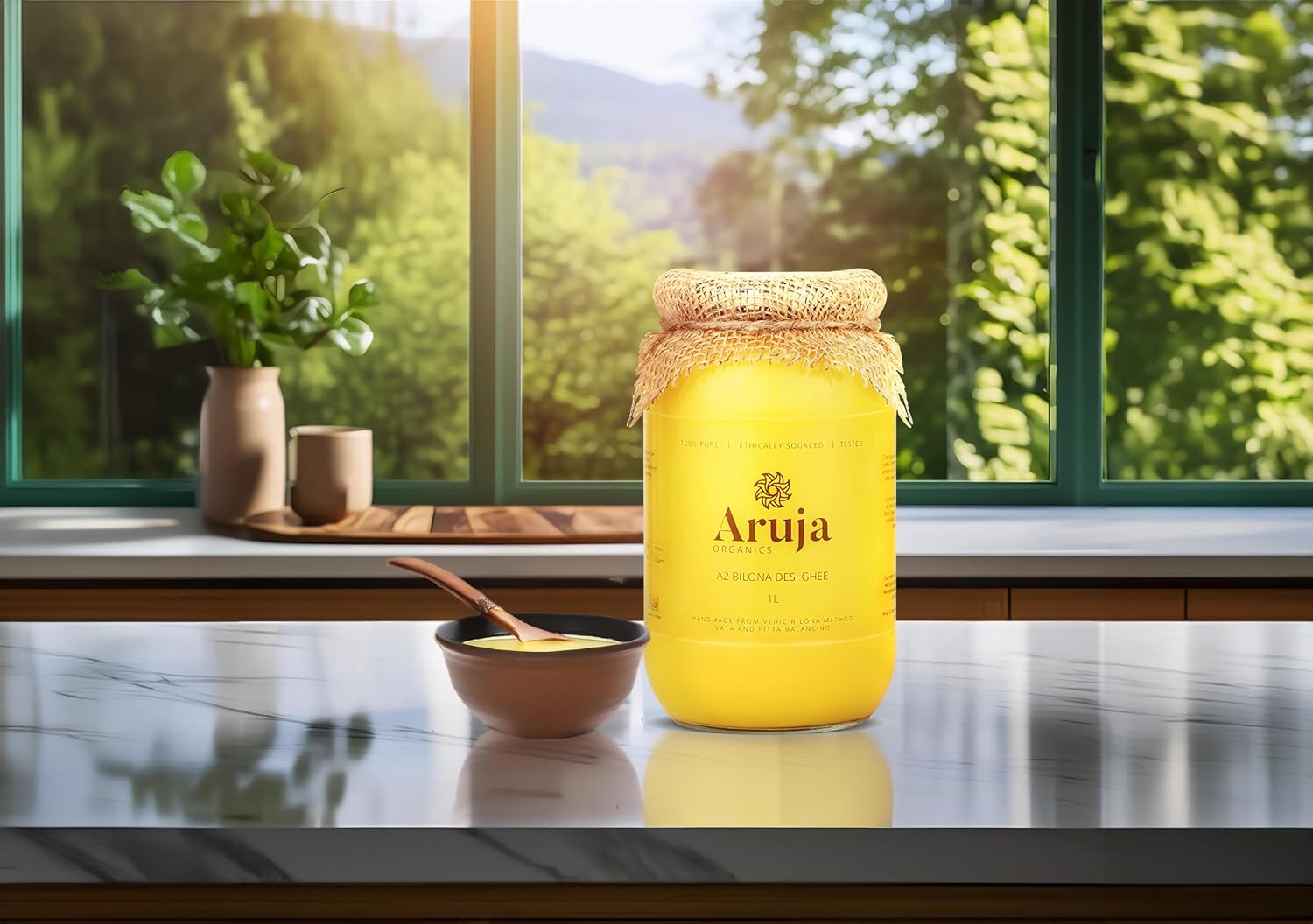 Natural A2 Bilona Desi Cow Ghee By Aruja | Rich In Protein & Vitamin Healthy Pure Desi Ghee Good For Strong Bones | (1 Litr) 33.8 Ounce | Jar Pack Natural A2 Bilona Desi Cow Ghee By Aruja | Rich In Protein & Vitamin Healthy Pure Desi Ghee Good For Strong Bones | (1 Litr) 33.8 Ounce | Jar Pack