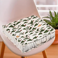 Soft & Comfortable Cotton Chair Cushion Pillow For Sitting, Tree Print - Green | Pillow For Office Work & Posture Support | Sitting Cushion & Back Rest For Chair | For Pain Relief